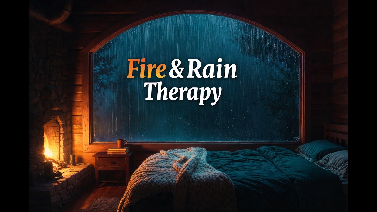 Crackling Fire in a Cozy Room | 🌧️ Calming Rain Sounds for Deep Sleep