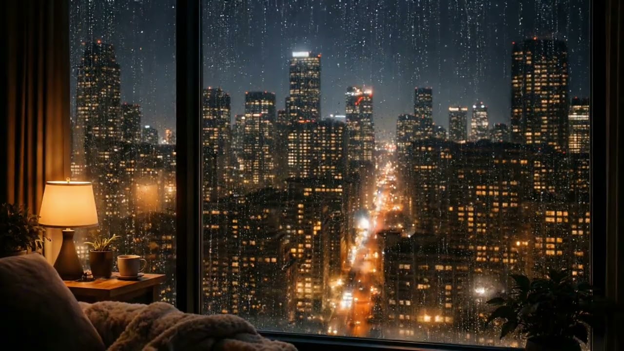 Rainy Night City View 🌧️✨ Relaxing Rain From the Window for Sleep & Calm