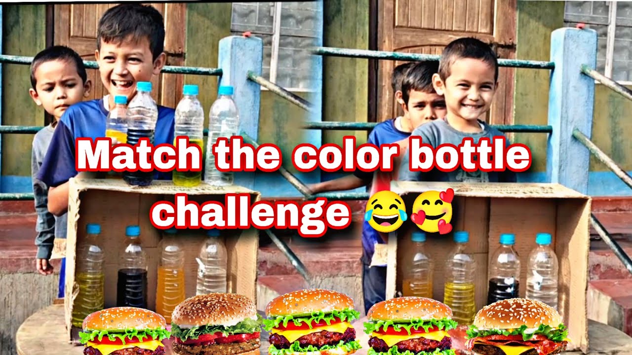 match the water bottles challenge and eat burgers 🍔😂#fungamechallenge #matchthecolor #games