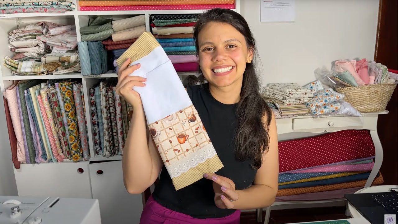 Bate Mão com barrado  e Pano de prato Fácil para inicantes na costura - Kit Cozinha