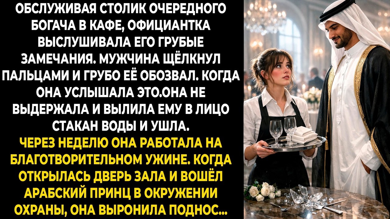 Обслуживая столик очередного богача в кафе, официантка выслушивала его грубые замечания ...