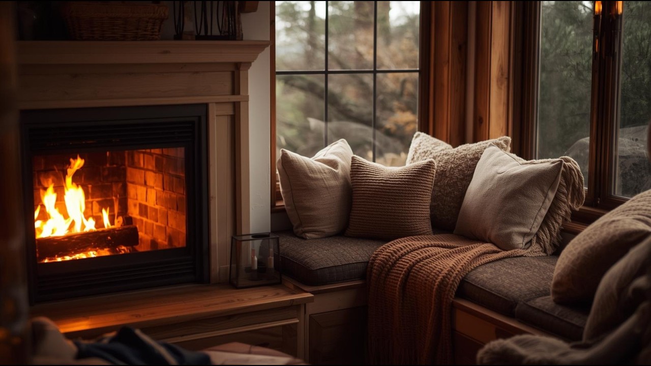 🔥 Cozy Fireplace Ambience in a Warm Cabin | Relaxing Music & Crackling Fire Sounds