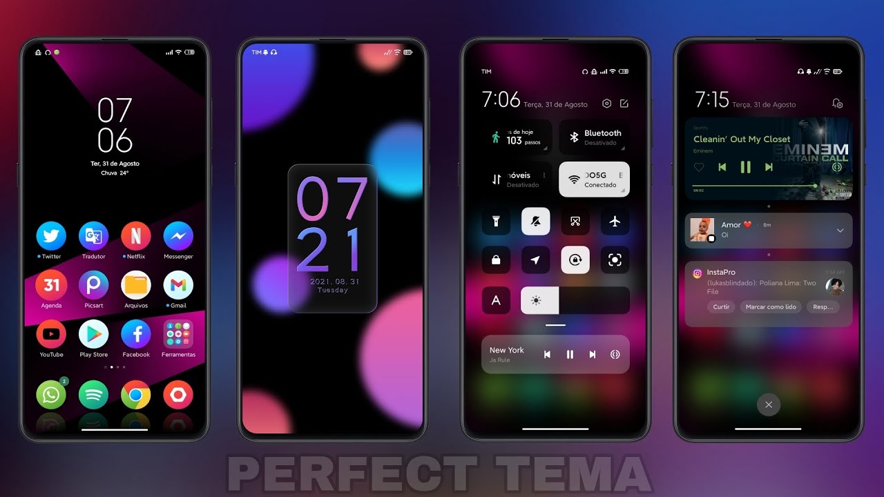 BOOOOM - Melhor Tema MIUI - iCon Pack com reflexo e sombra - Central de notificações com Blur 🔥🔥🔥