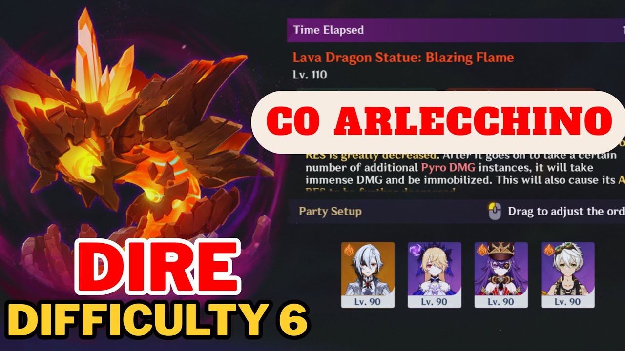 [Stygian Onslaught 5.7] C0 Arlecchino OVERLOAD vs Lava Dragon Statue (DIRE Difficulty 6)