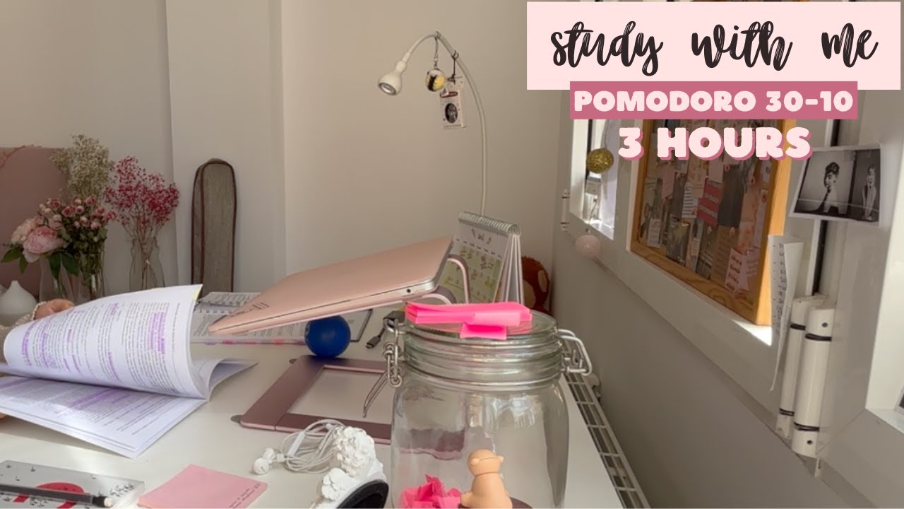 STUDY WITH ME | ASMR studying, pomodoro 30-10 timer, 3 hours, background noise, no music