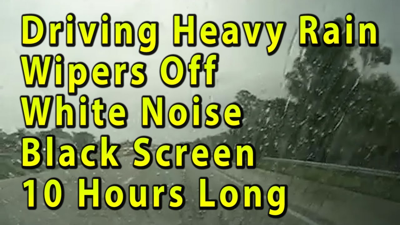 White Noise Video 10 Hours Long [Black Screen] Driving Car In Heavy Rain Wiper Blades Off A/C Fan On
