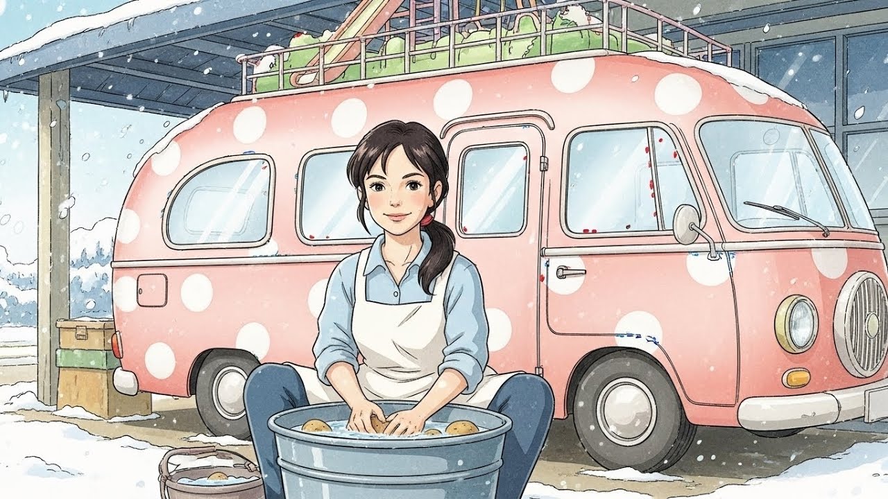 One the first snowy day in Our MObile Home:Cozy Moments & | Ghibli_ Style video |ASMR|