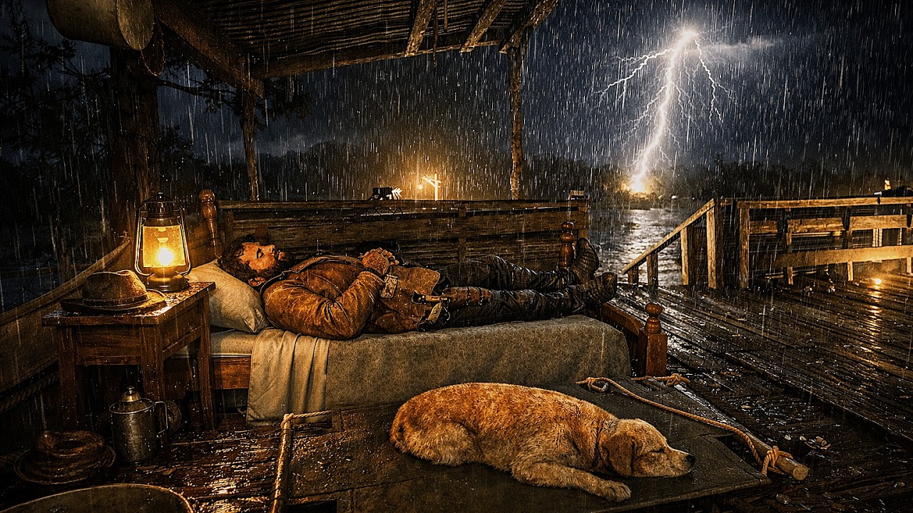 Thunderstorm Rain Sounds Under Wooden Porch | Alone With My Dog | RDR2 ASMR For Sleep