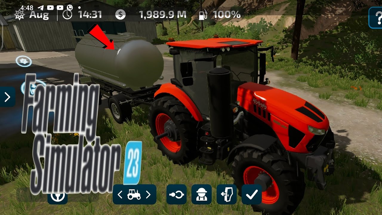 Filling the milk tanker with milk in the FS 23 game.