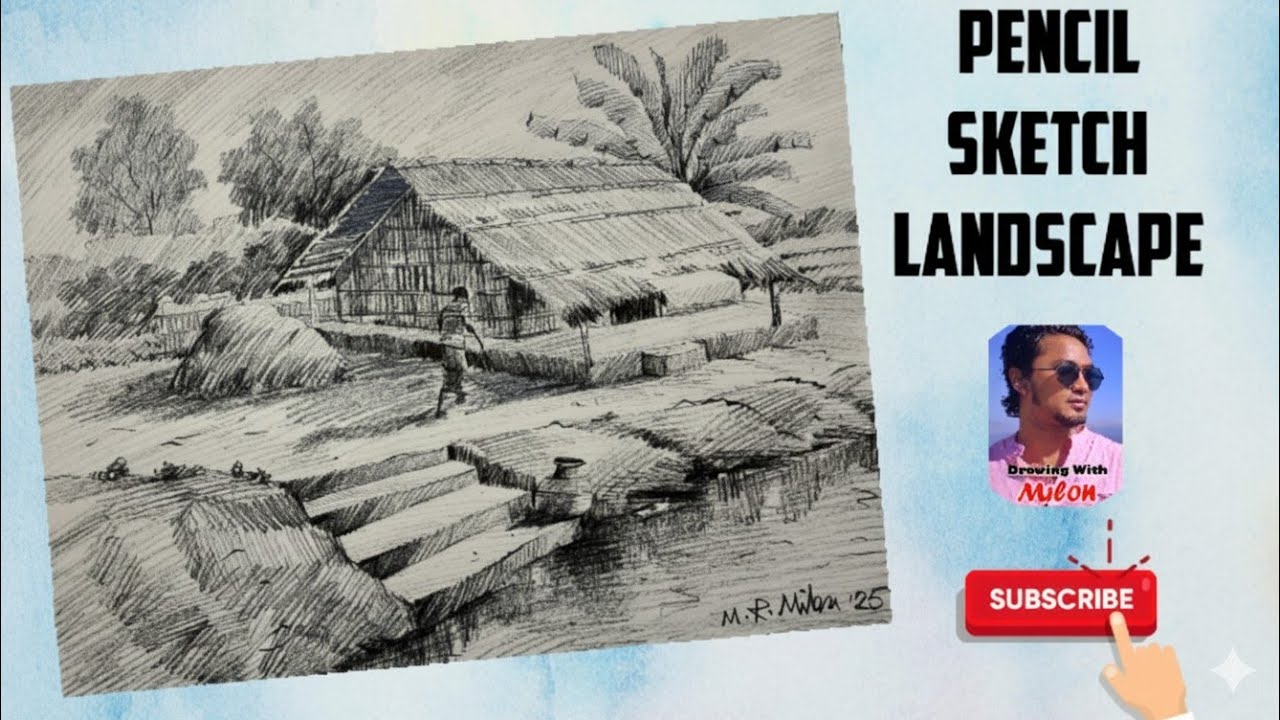 pencil Sketch Landscape Step By Step For Beginners #drawingwithmilon #pencilsketch #landscapesketch 