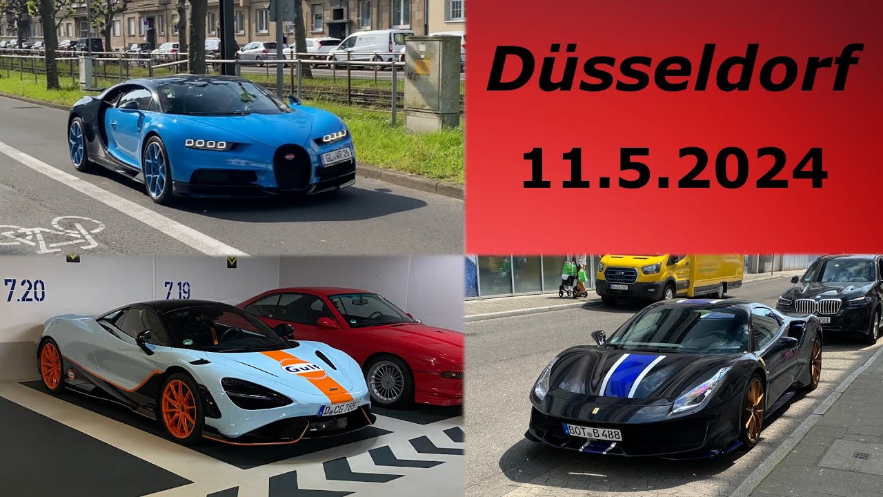 Supercars in Düsseldorf, 11.5.2024! - Bugatti Chiron, 488 Pista-Spider, 765LT, Revuelto, SF90-Spider