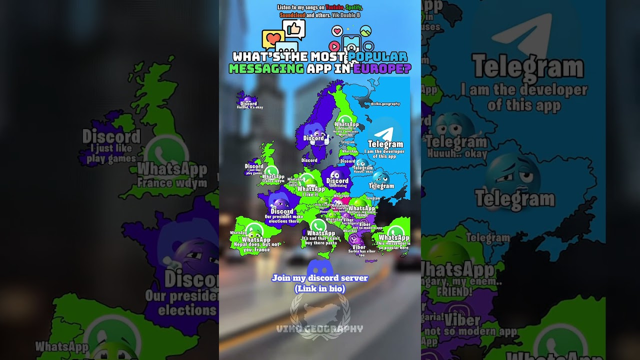 What&rsquo;s the most popular messaging app in Europe? #geography#europe#map#mapping#fyp#mapper#fypviralシ