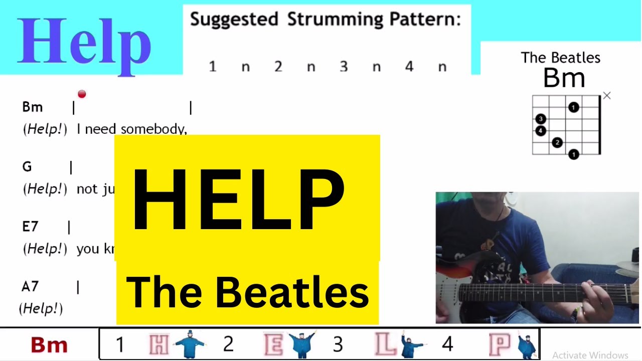 HELP! - The Beatles - Guitar Chords & Lyrics  @TeacherBob ​