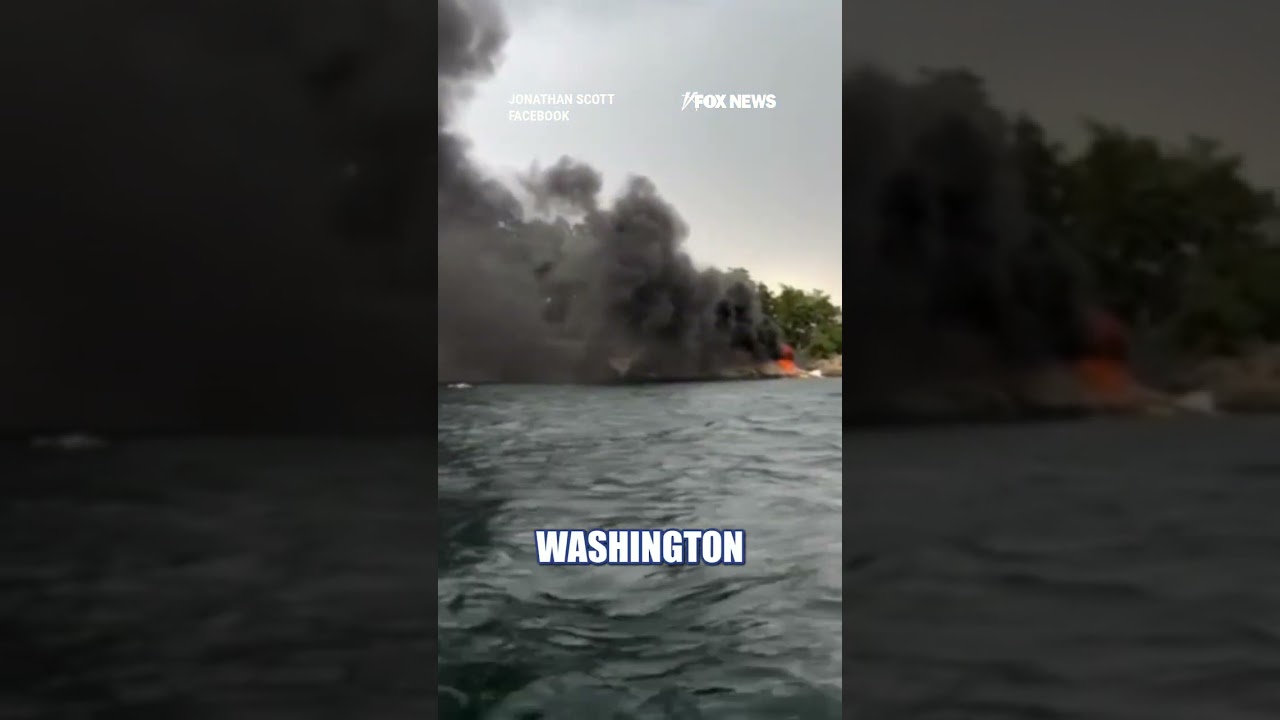 Seaplane bursts into flames during emergency landing #shorts