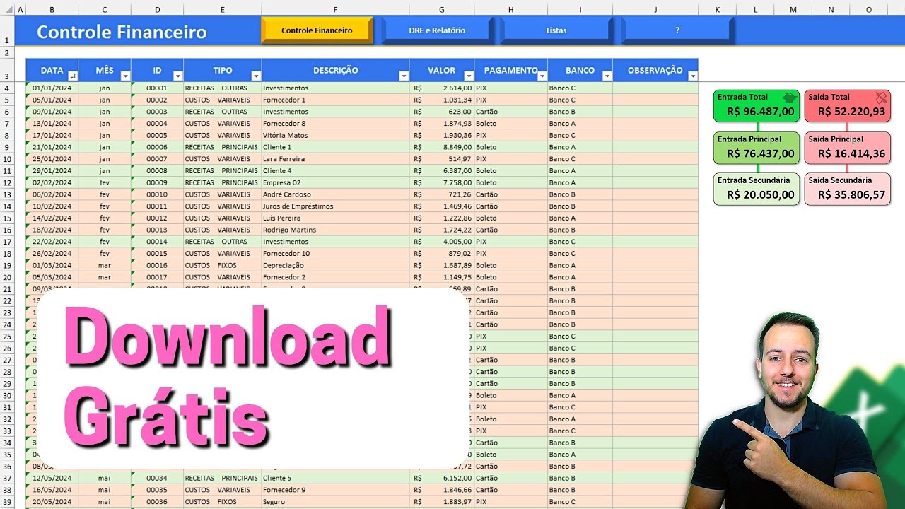 100% Gr&aacute;tis | Planilha de Controle Financeiro Empresarial com DRE | Profissional