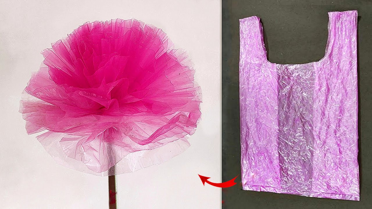 Super easy Polybag flower making - Plastic carry bag flower making - DIY Flower