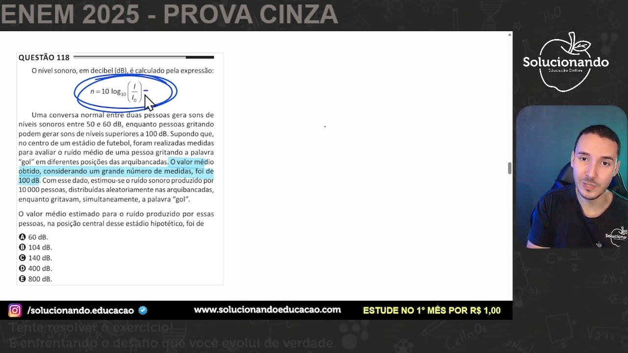 ENEM 2025 - O nível sonoro, em decibel (dB), é calculado pela expressão: Uma conversa normal entre