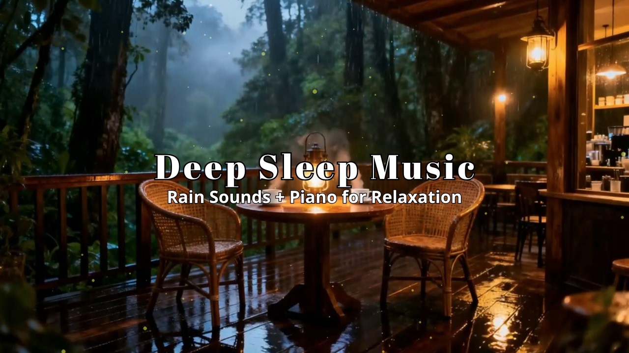 Relaxing Piano and Soft Rain at Cozy Jungle Lodge Terrace for Restful Slumber | Soft Ambience