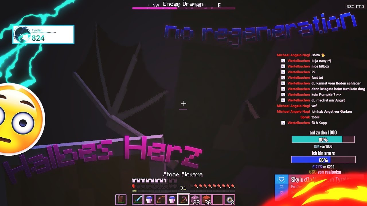 😳Minecraft mit einem HALBEM Herz beenden (ohne Regeneration durchspielen)