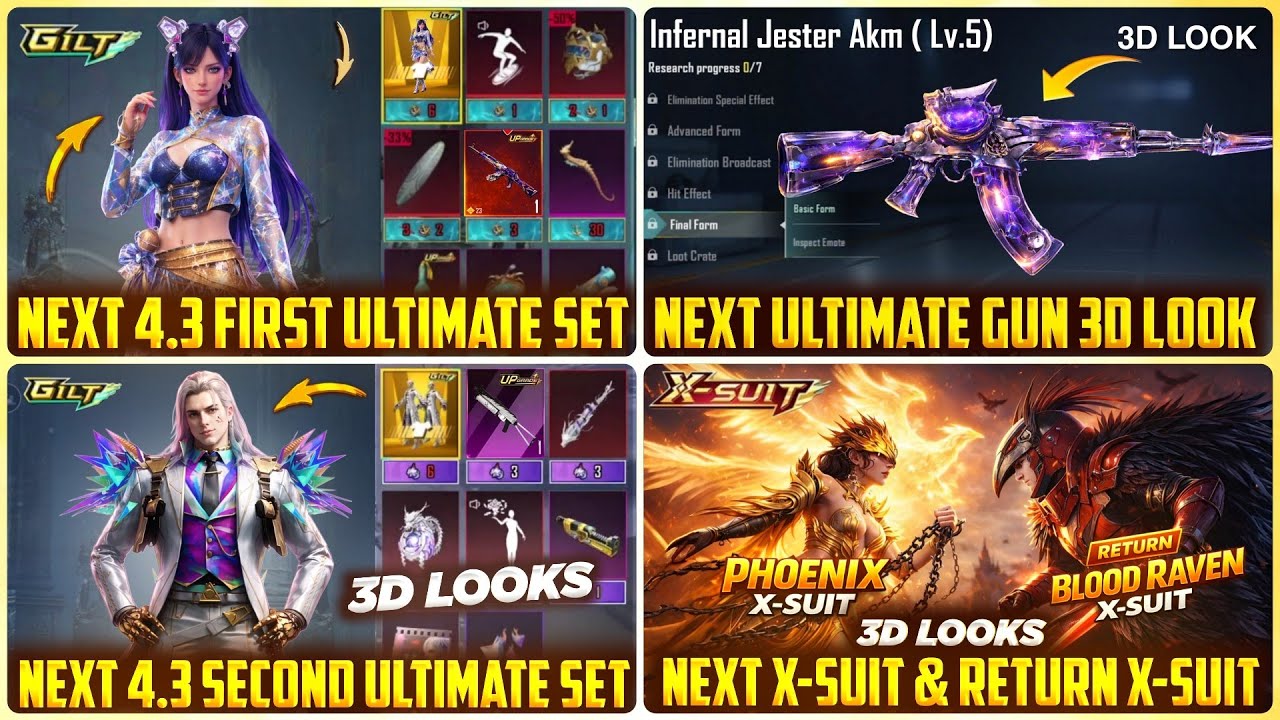 FINALLY 😱 NEXT 4.3 ULTIMATE SET 3D LOOKS | NEXT ULTIMATE GUN SKIN | 4.3 NEW X-SUIT & RETURN X-SUIT 