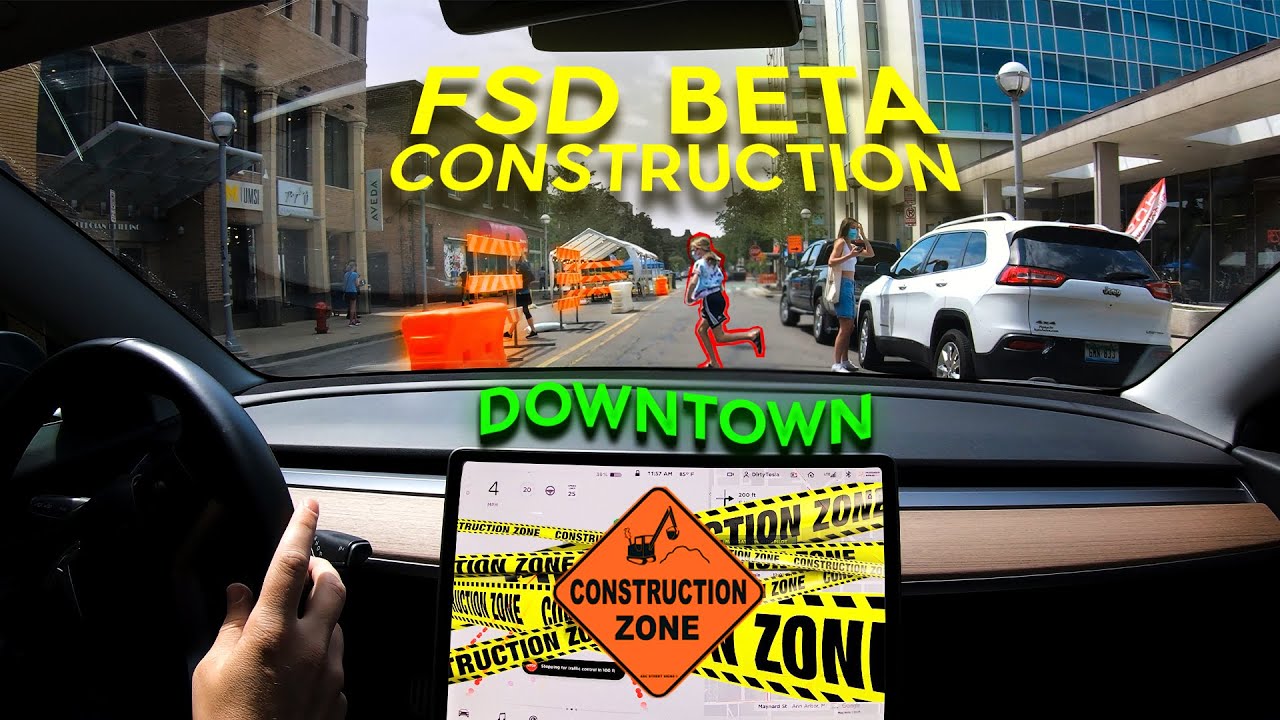 Tesla FSD Beta V8.2 Downtown and Construction Driving