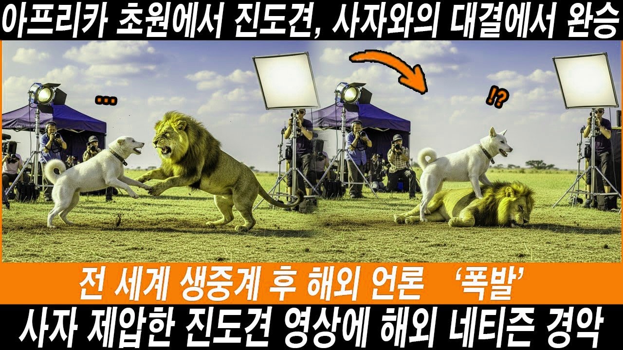 해외감동사연 아프리카 초원에서 전 세계 생중계 중, 진도견이 사자를 완전히 압도 — 즉시 해외 언론이 들끓었다!