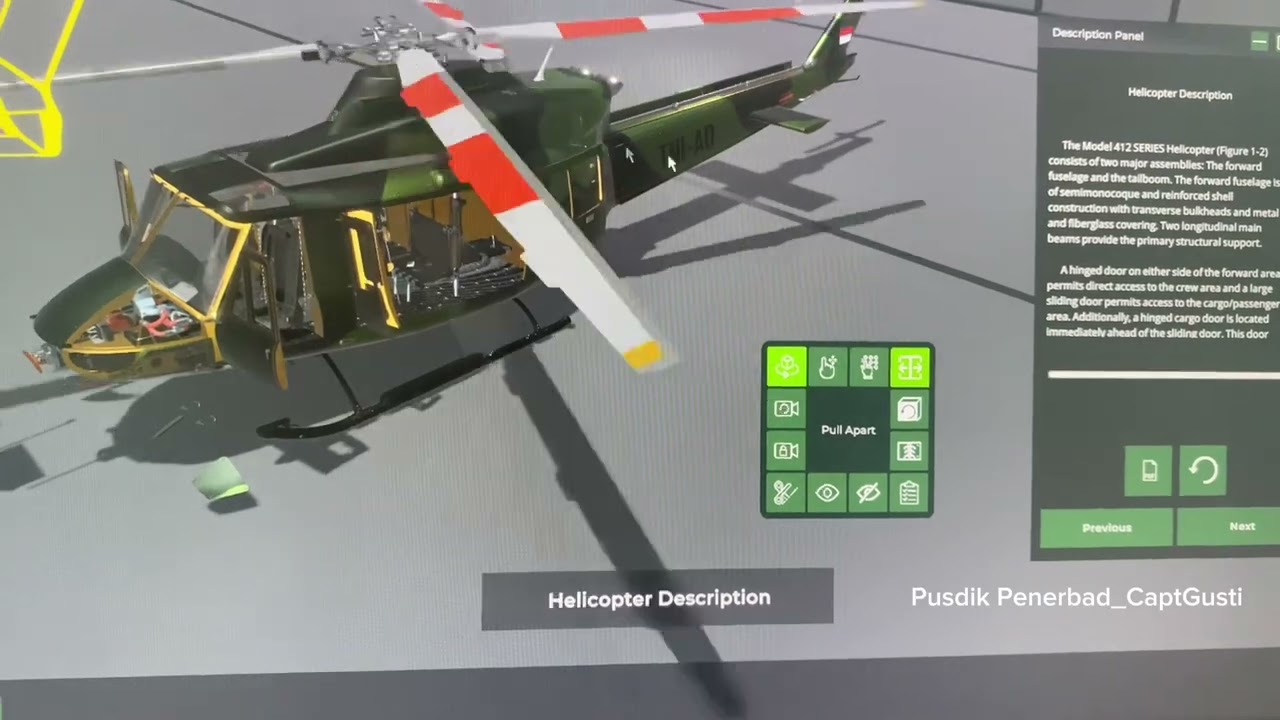 Belajar Helikopter Bell 412 melalui VMT di Pusdik Penerbad