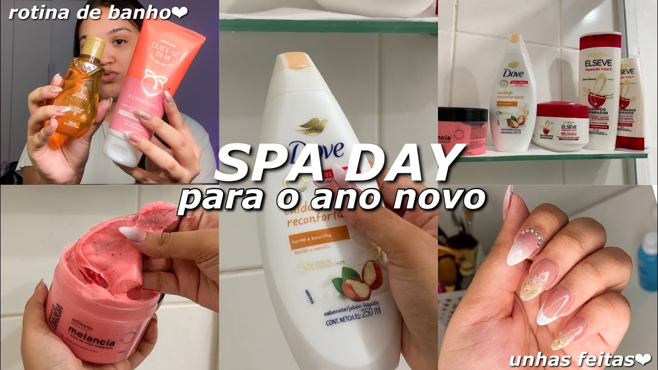 SPA DAY COMPLETO PARA O ANO NOVO✨🤍 unhas postiça realista, self care, rotina capilar