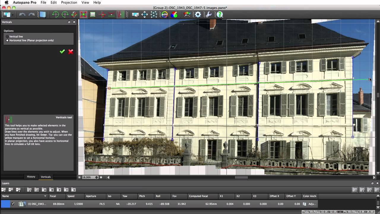 Autopano: Vertical lines tool