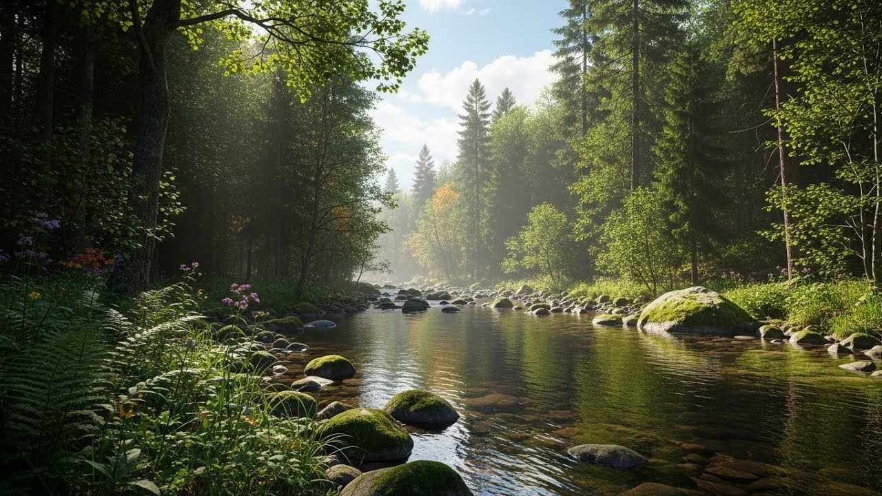 Flowing River in Forest 🌿🌊 Gentle Nature Sound for Meditation and Calm Mind #2275