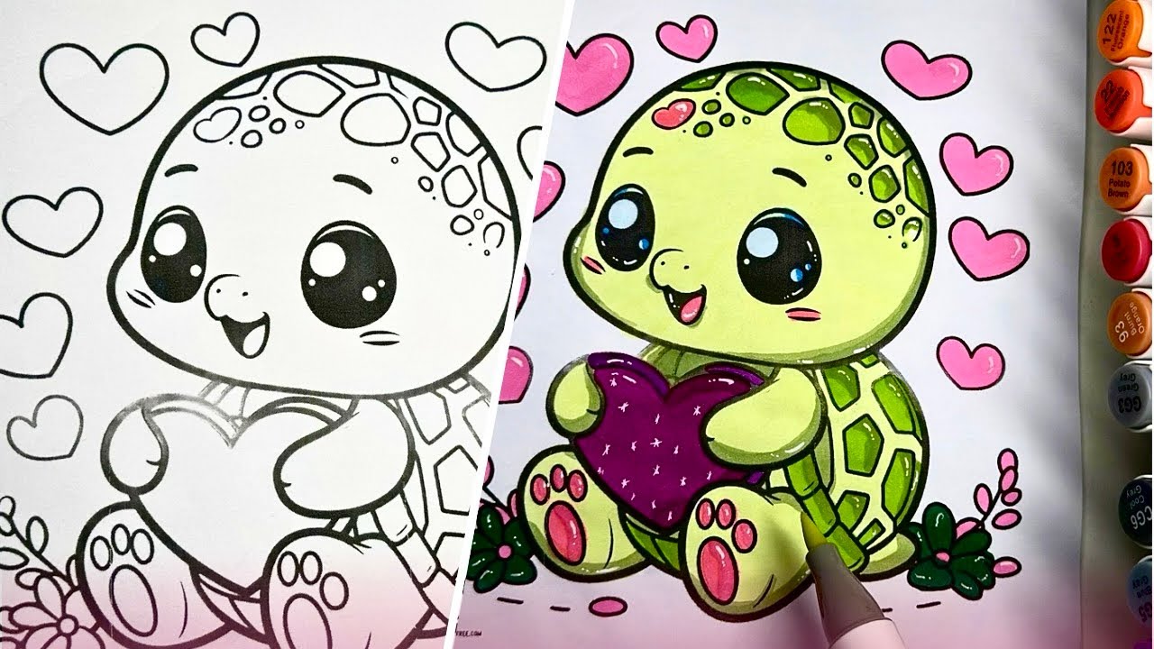 Cutest Turtle Coloring Ever 🐢💖 | Relaxing Marker ASMR (No Talking)
