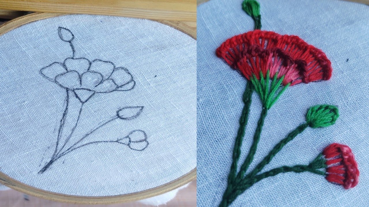 Most beautiful and easiest flower embroidery designe tutorial.button hole stitch! Chain stitch! 