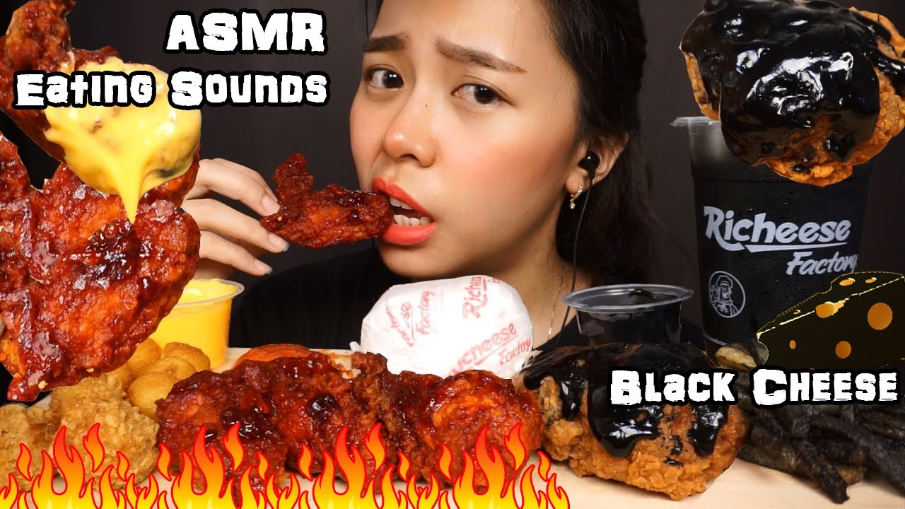 ASMR Richeese Black + Fire Wings & Fried Chicken Level 5 | Crunchy Eating Sounds | No Talking