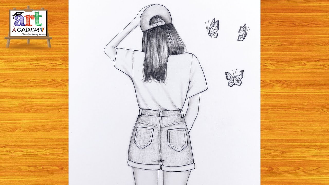 How to draw a cute Girl with Butterflies -Pencil sketch || Drawing easy for beginner || Girl drawing