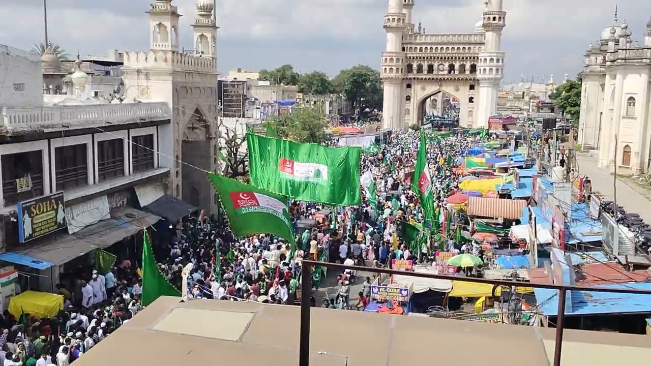 Live; Milad un nabi Juloos at charminar Hyderabad 2023. Milad un nabi rally at charminar Hyderabad