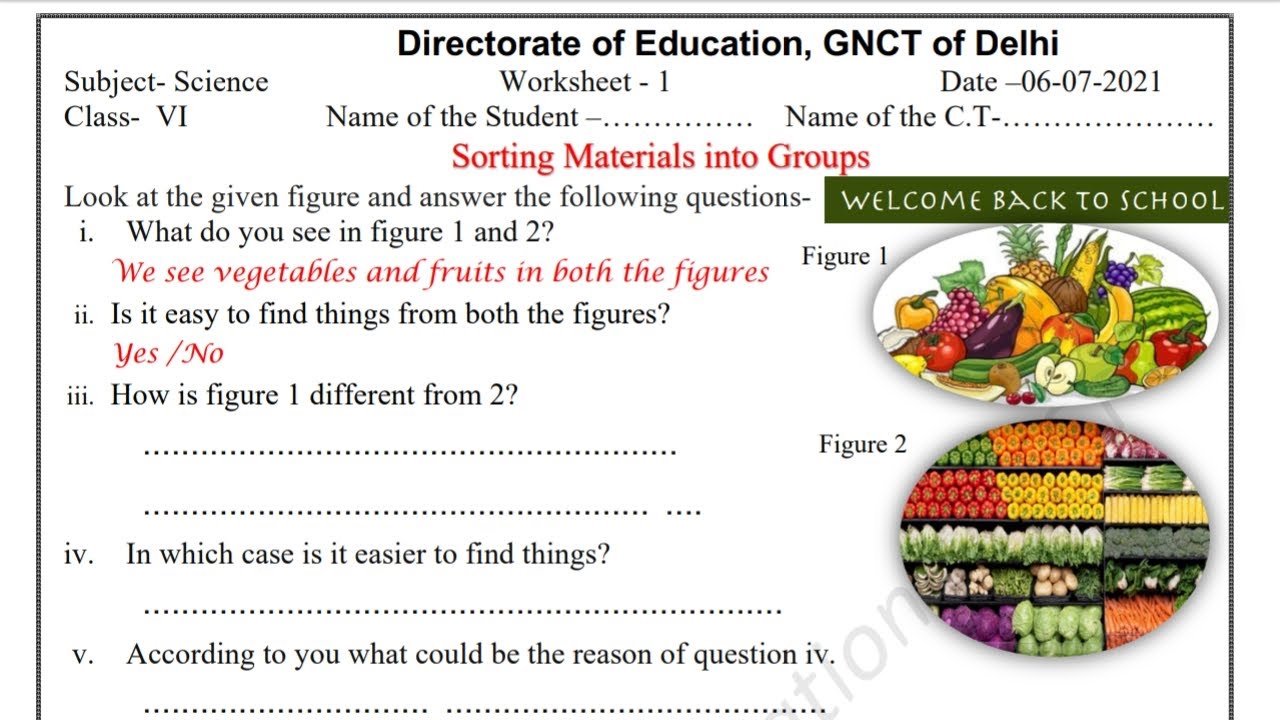 DOE DELHI WORKSHEET 1 FOR CLASS 6 SCIENCE (ENGLISH MEDIUM)  FOR TUESDAY 6 JULY 2021