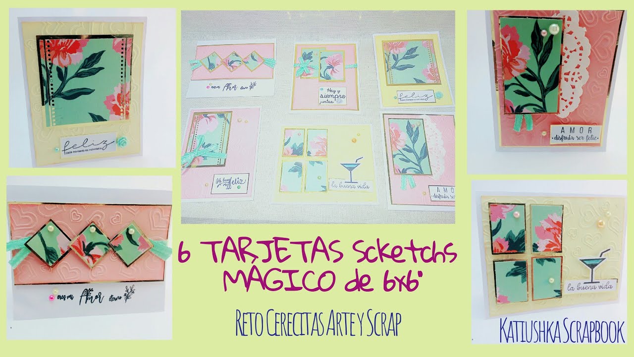 TUTORIAL🌸6 TARJETAS Embosing con 1 scketch mágico de 6x6''🌸Cerecitas Arte y Scrap-Maggie Holmes