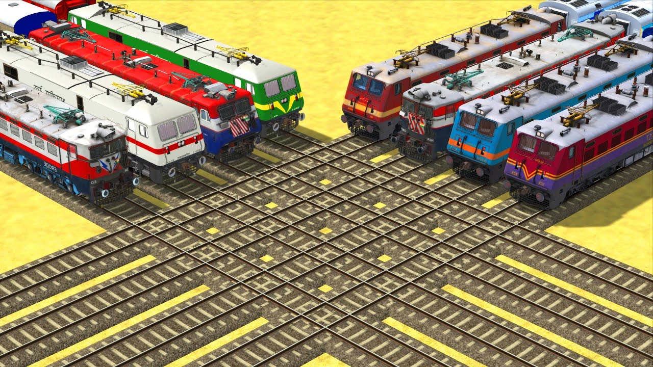 CRAZY 8 COLORFUL TRAINS CROSSING ON LINE UP EACH RAILROAD TRACK-INDIAN RAILWAYS-Train Simulator 2022