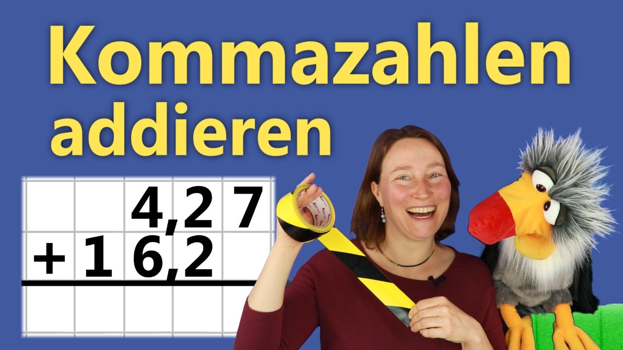Kommazahlen einfach addieren I Addition von Dezimalzahlen I Aufgaben mit Lösungen Bosko lernt Mathe