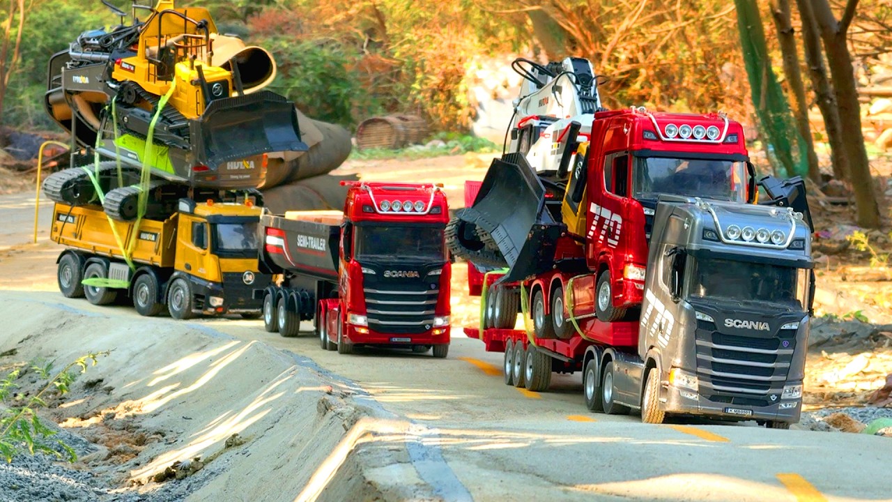 Day 13 ! Huina 1536 Transport Excavator Up Bulldozer , Scania 770s Transport Scania 770s up Exvator