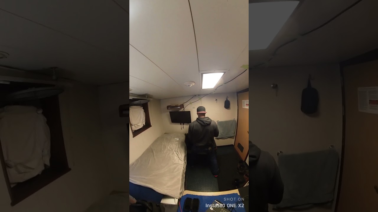 view from inside a tugboat stateroom during some weather.  #insta360 #sailor #lifeatsea #tugboat