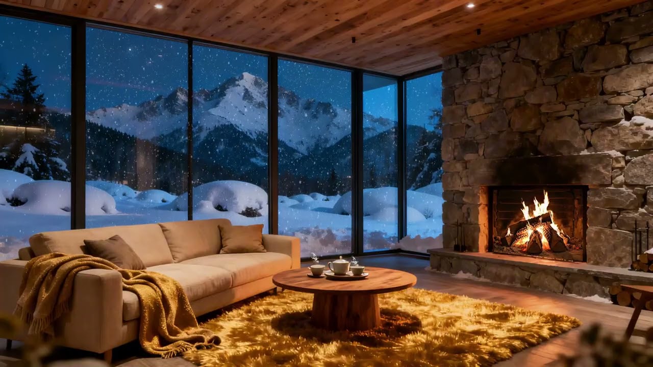🔥❄️ Peaceful Winter Night | Modern Cabin Fireplace Ambience for Restful Sleep