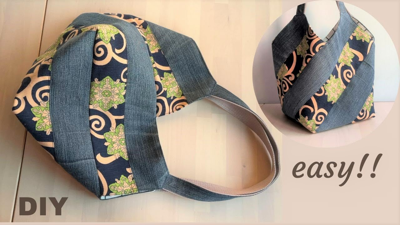 DIY Sewing Very Easy patchwork Tote bag for beginners from old jeans and pants/recycle clothes ideas