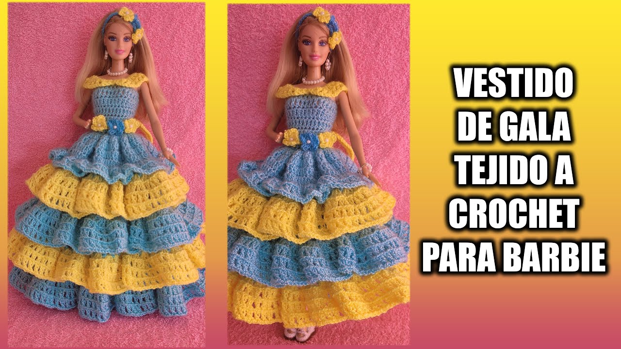 VESTIDO DE GALA PARA MUÑECA BARBIE TEJIDO A CROCHET (PASO A PASO)