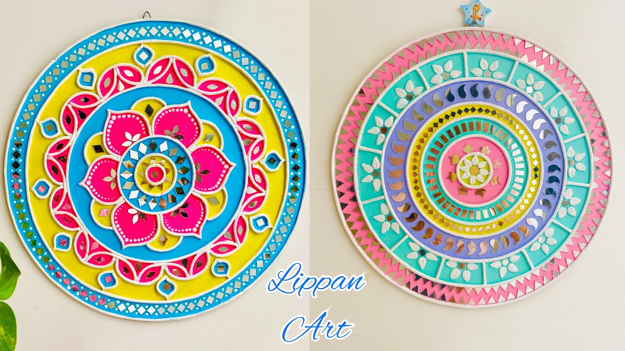 DIY Lippan Art mirror | Mud and mirror art work | pastel colour Lippan Art work
