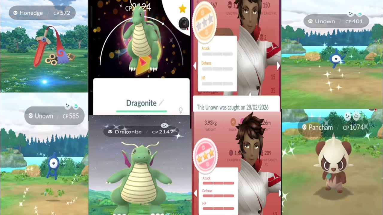 Rare Nundo & BG ✨ Dragonite ✨ Honedge Unown & 2 💯 & 24 More ✨ on Go Tour Day 1 #pokemon #pokemongo