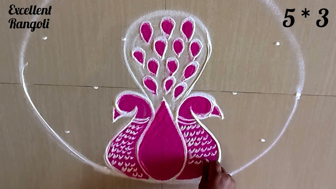2025 new year special rangoli | 5*3 dots peacock🦚 kolam | amazing muggulu@excellentrangoli