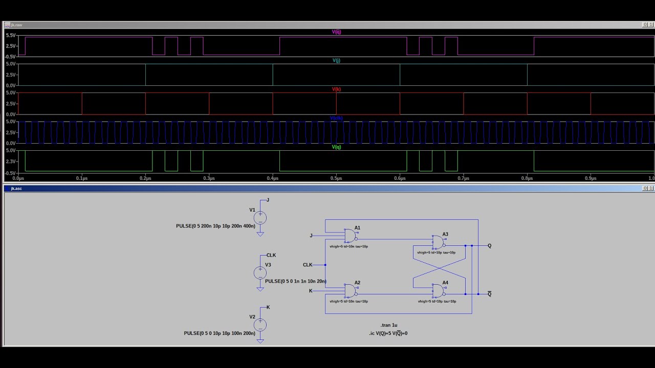 Electronic basic 1:LTSpice Design And Simulate JKFF flip-flop using NAND gates