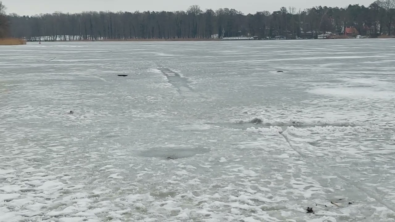 Oranienburg, der Lehnitzsee ist 2026 komplett zugefroren. Ein seltenes Winterschauspiel.