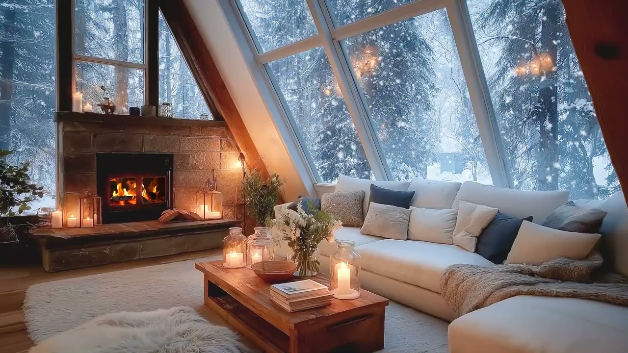 🌌💤 Fall Asleep Fast with Snowfall Piano | Fireplace Glow | Beat Insomnia Tonight